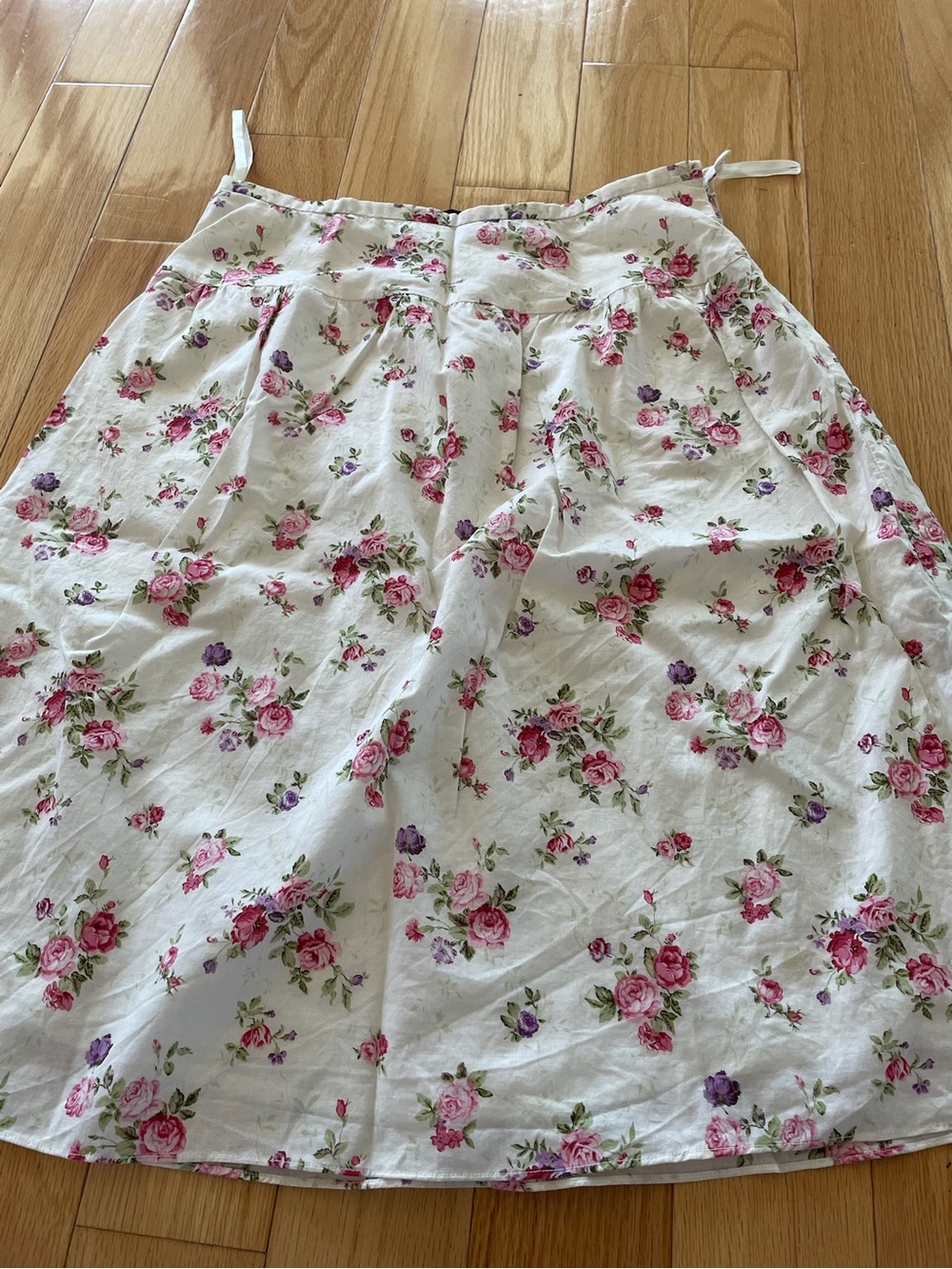 Floral White A-Line Cotton Skirt – Pink & Purple Rose Print